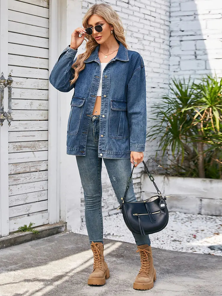 Casaco de Denim Casual de Outono