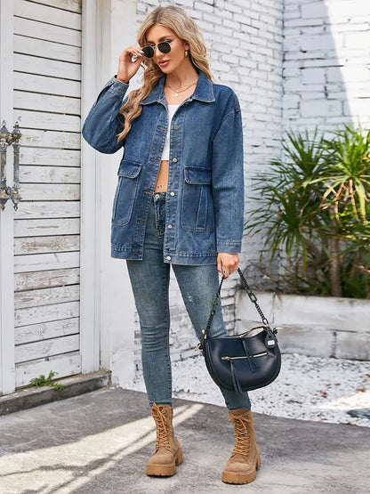 Casaco de Denim Casual de Outono