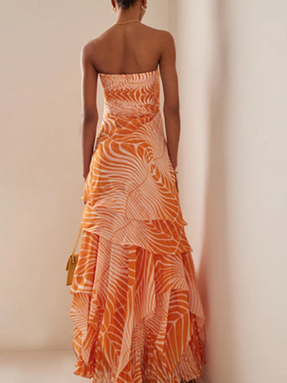 One-Shoulder Floral Salmon Print Swimsuit