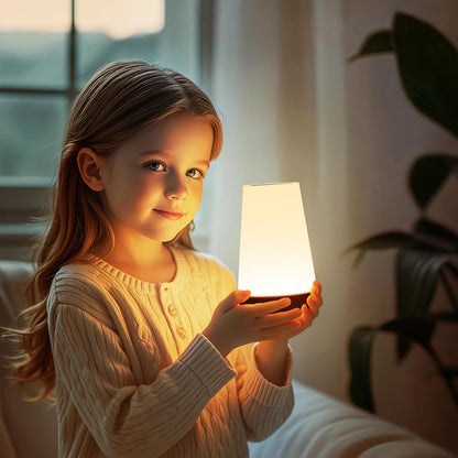 Luminária de Mesa LED Toque & Controle Remoto - Regulável, RGB 13 Cores, 5 Níveis de Brilho, Recarregável, Portátil - Lâmpada de Cabeceira USB, Abajur Infantil e para Quarto
