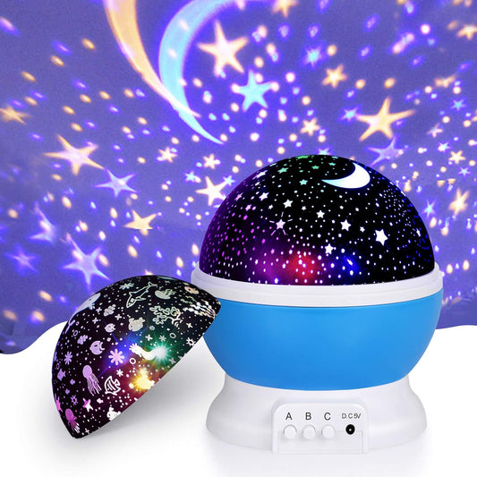 Projetor de luz noturna estrela, luzes de bebê com 4 lâmpadas de LED, 8 luzes que mudam de cor com cabo USB, projetor de estrelas rotativas de 360 graus para decoração de quarto de bebê e crianças