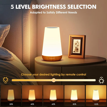 Luminária de Mesa LED Toque & Controle Remoto - Regulável, RGB 13 Cores, 5 Níveis de Brilho, Recarregável, Portátil - Lâmpada de Cabeceira USB, Abajur Infantil e para Quarto