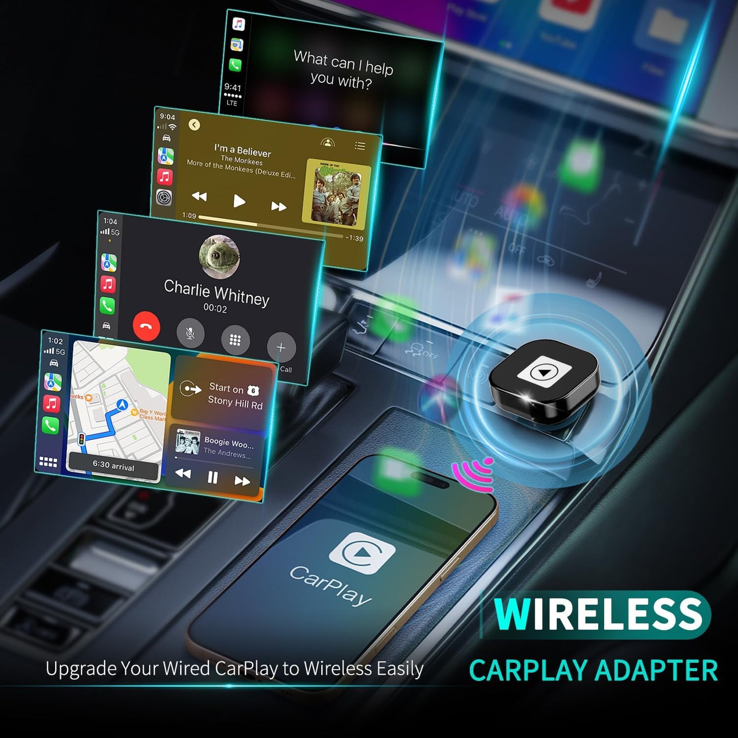 Adaptador CarPlay sem fio para iPhone – Design Mini USB, Plug & Play, conexão automática, converte com fio para CarPlay sem fio em segundos, compatível com iOS 10+ (atualização 2025) para carros 2016+