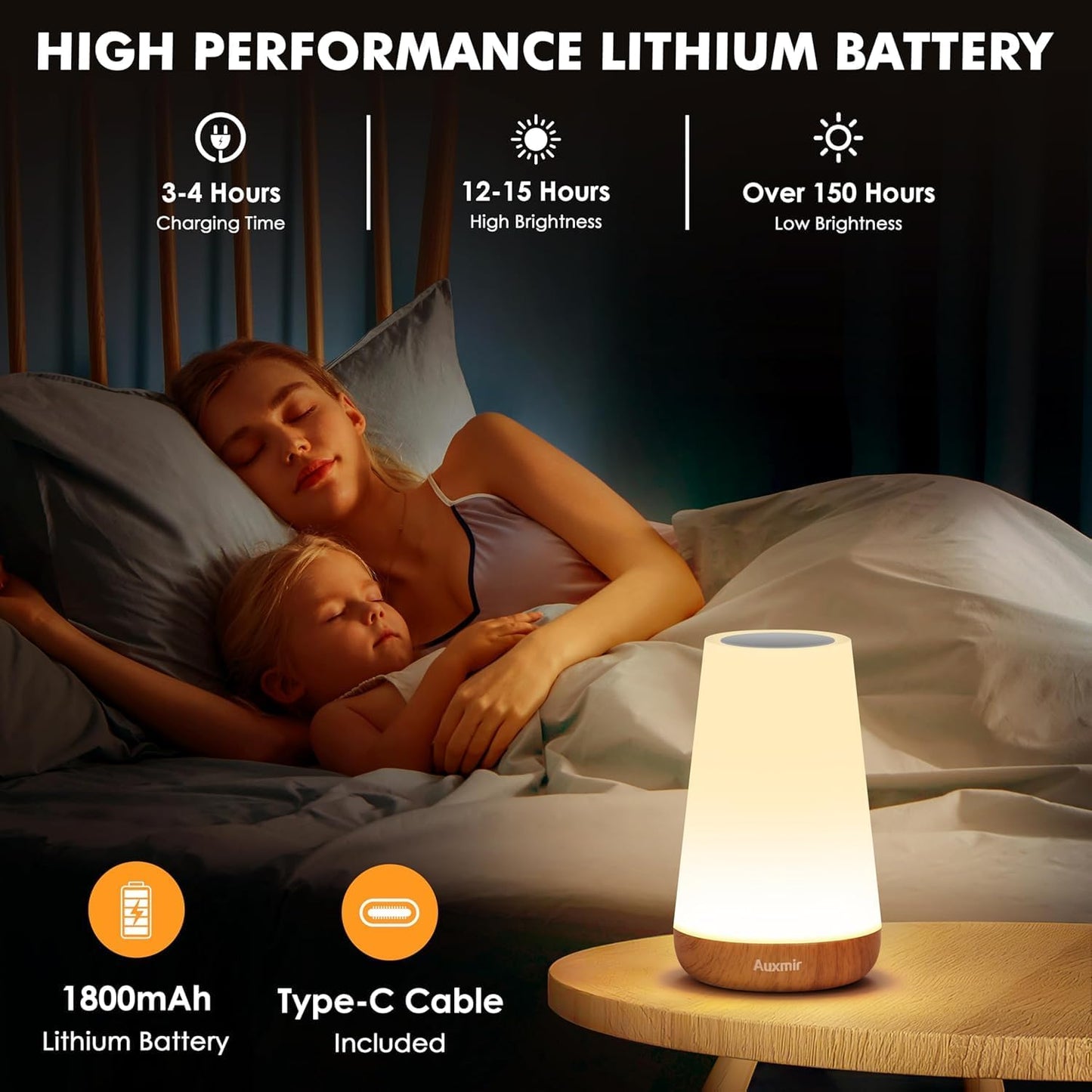 Luminária de Mesa LED Toque & Controle Remoto - Regulável, RGB 13 Cores, 5 Níveis de Brilho, Recarregável, Portátil - Lâmpada de Cabeceira USB, Abajur Infantil e para Quarto