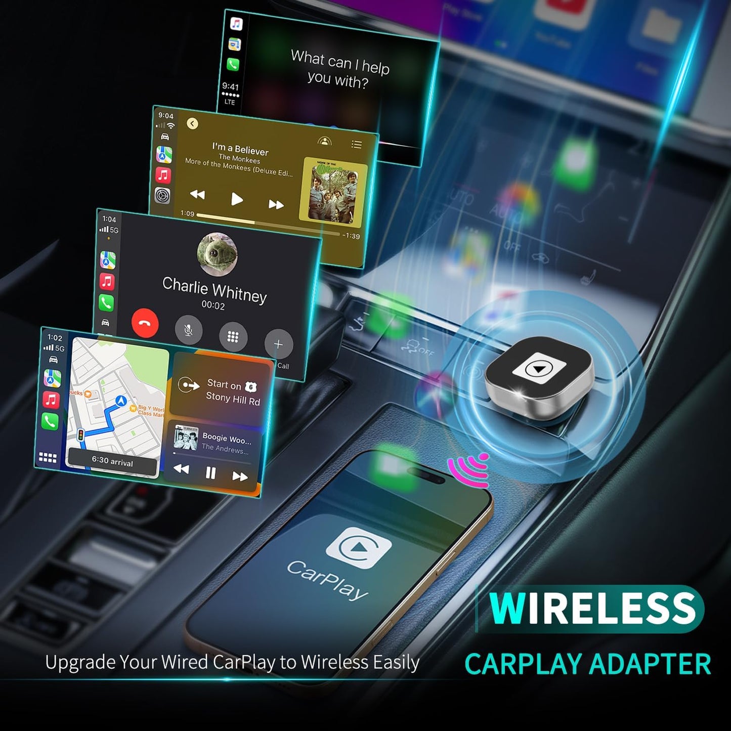 Adaptador CarPlay sem fio para iPhone – Design Mini USB, Plug & Play, conexão automática, converte com fio para CarPlay sem fio em segundos, compatível com iOS 10+ (atualização 2025) para carros 2016+
