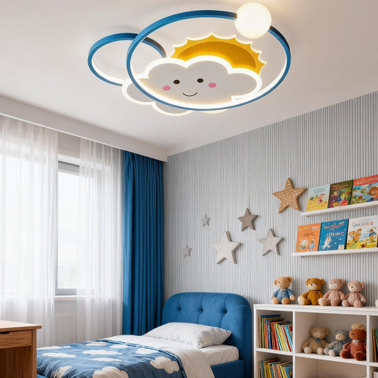 Daksan Luminária LED de Teto Infantil Nuvem 50cm - Design Cartoon, Lustre Circular de Teto Moderno Minimalista - 3 Cores Ajustáveis (3000K-6000K), Aplicação em Berçário/Sala/Jantar (Azul, 32W)