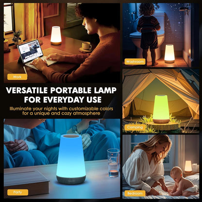 Luminária de Mesa LED Toque & Controle Remoto - Regulável, RGB 13 Cores, 5 Níveis de Brilho, Recarregável, Portátil - Lâmpada de Cabeceira USB, Abajur Infantil e para Quarto