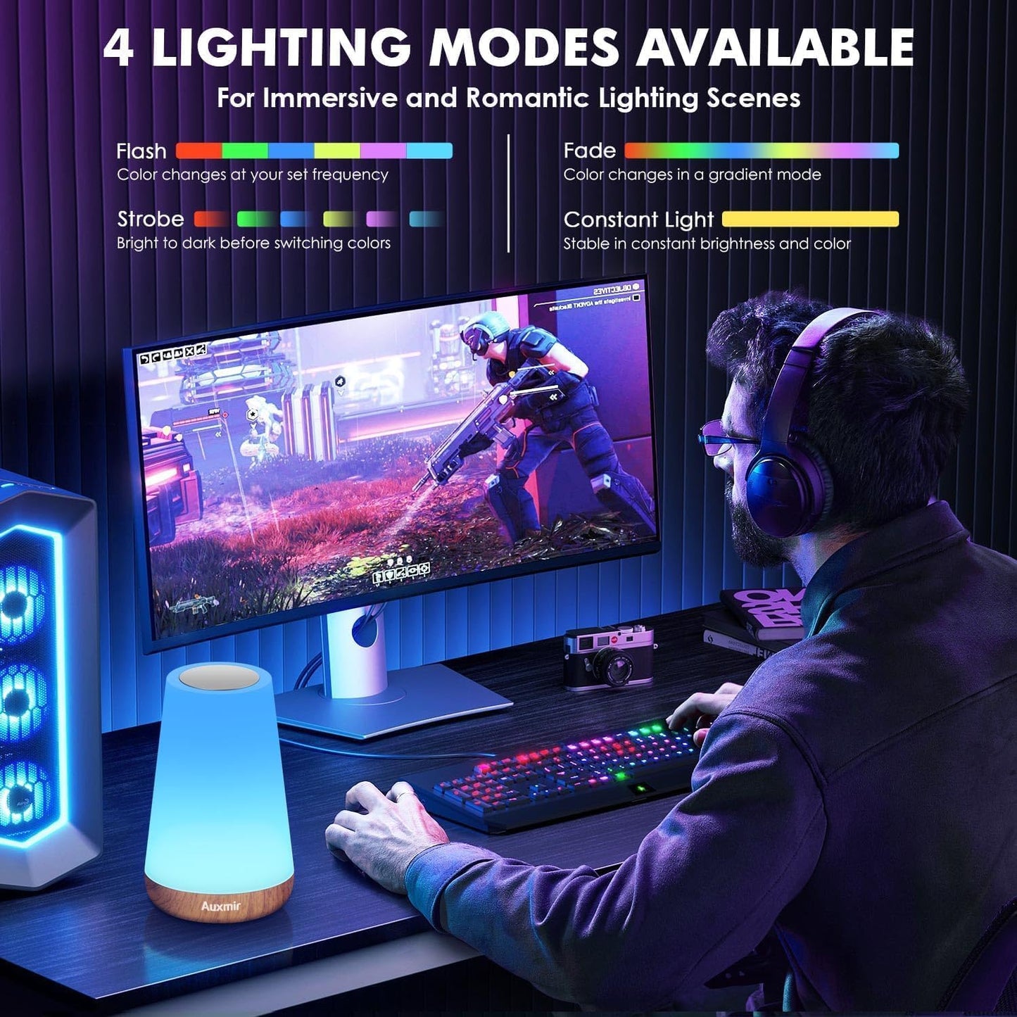 Luminária de Mesa LED Toque & Controle Remoto - Regulável, RGB 13 Cores, 5 Níveis de Brilho, Recarregável, Portátil - Lâmpada de Cabeceira USB, Abajur Infantil e para Quarto