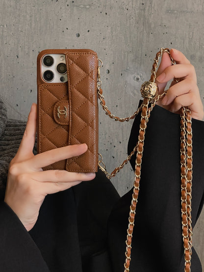 Caixa para iPhone de carteira de luxo com cadeia de mão /crossbody