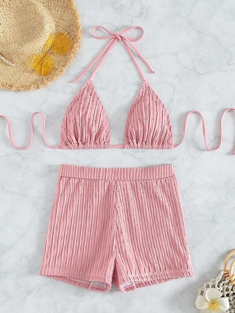 Biquíni feminino texturizado com cordão