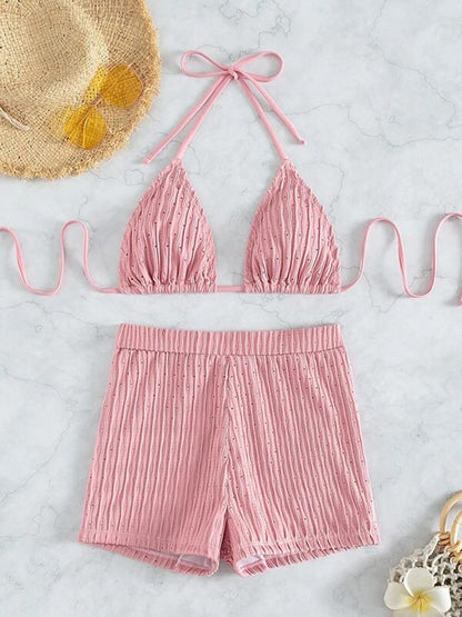Biquíni feminino texturizado com cordão