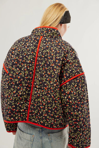 Jaqueta de algodão com estampa de flores e clipe de bolso