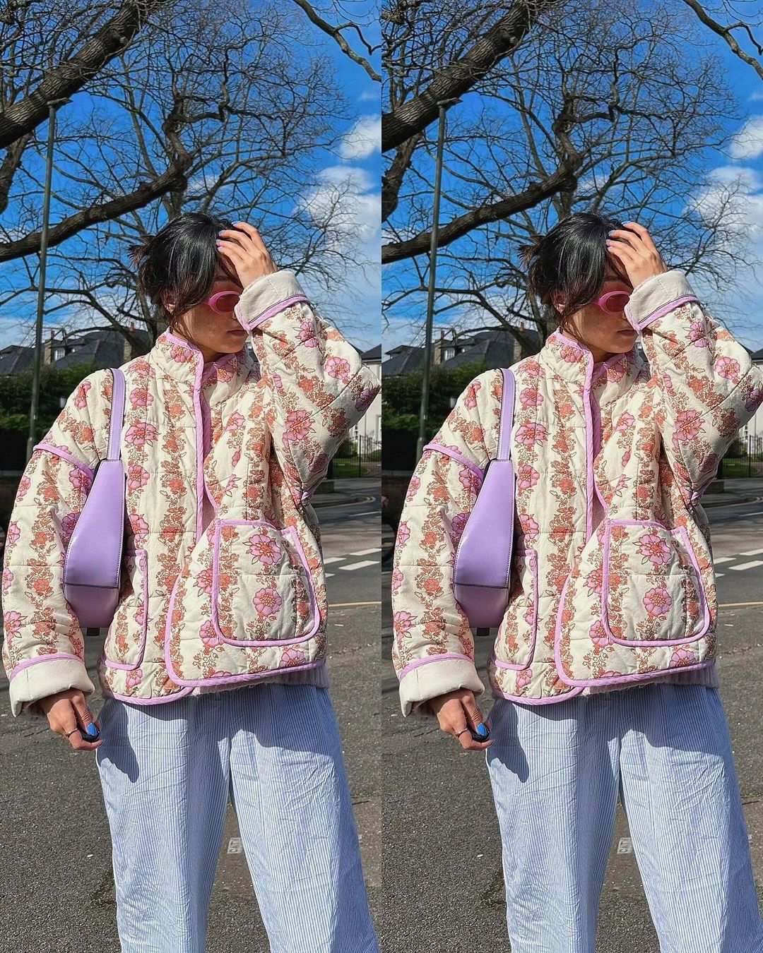 Jaqueta de algodão com estampa de flores e clipe de bolso
