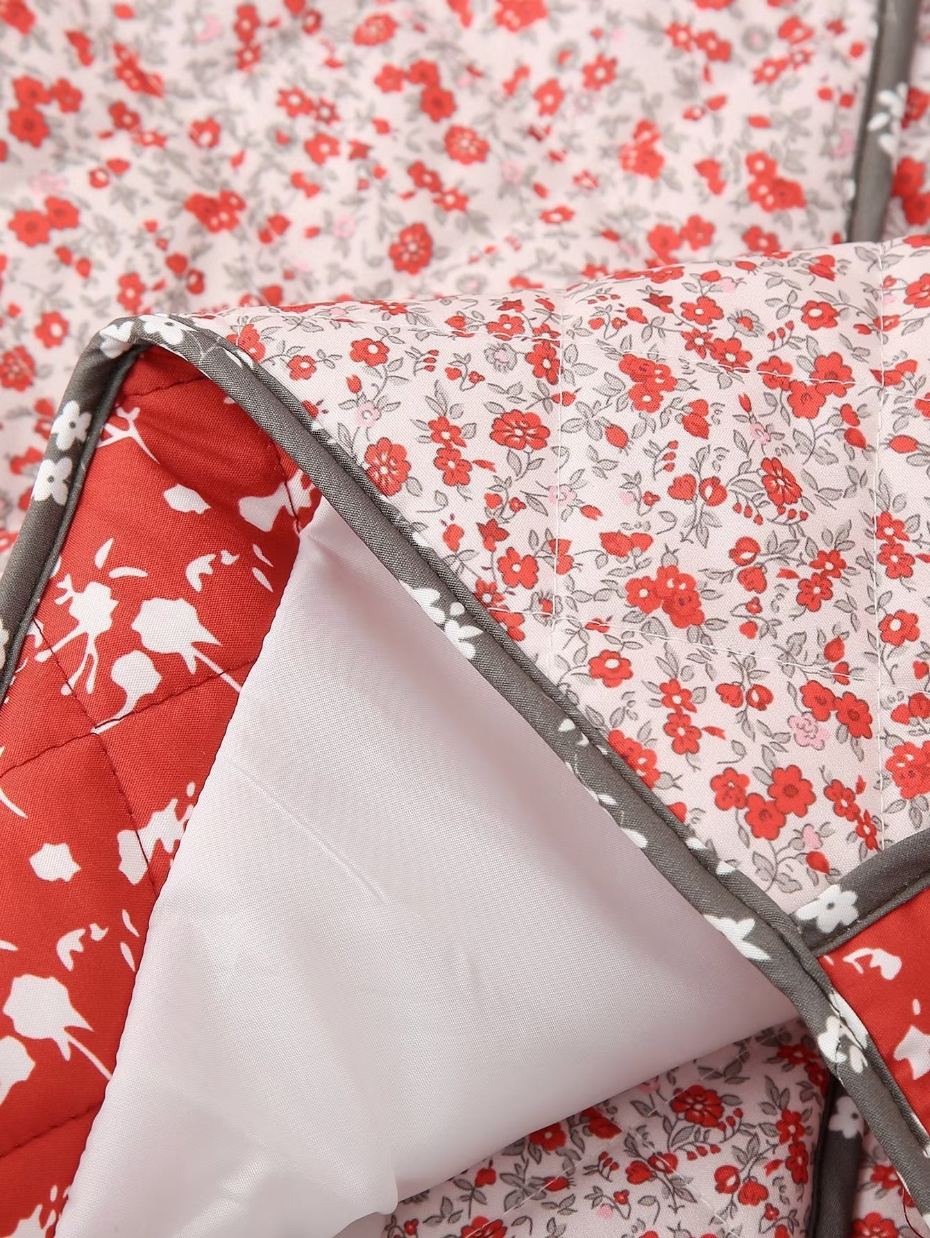 Jaqueta acolchoada estilo étnico estampa floral cor contraste