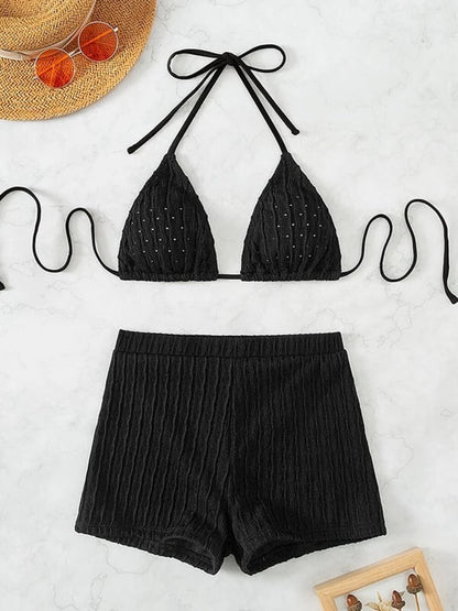 Biquíni feminino texturizado com cordão