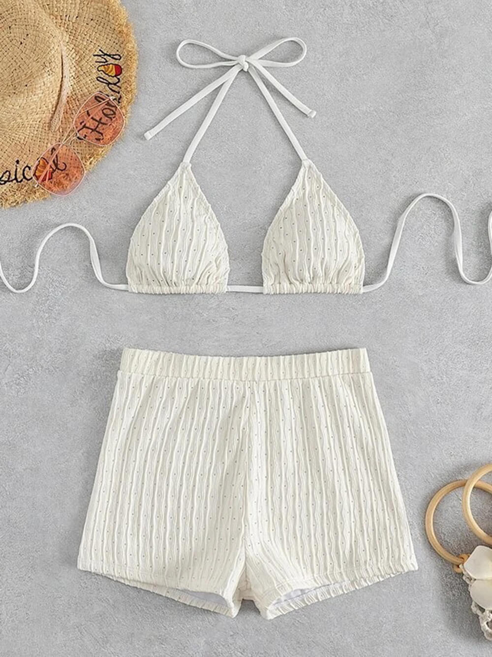Biquíni feminino texturizado com cordão