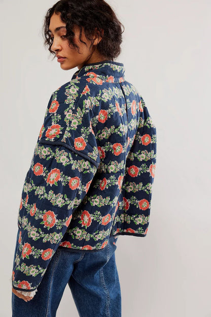 Jaqueta de algodão com estampa de flores e clipe de bolso