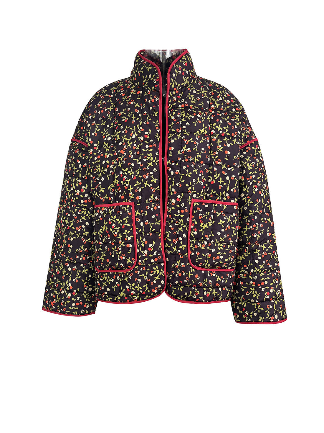 Jaqueta de algodão com estampa de flores e clipe de bolso