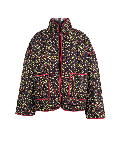 Jaqueta de algodão com estampa de flores e clipe de bolso