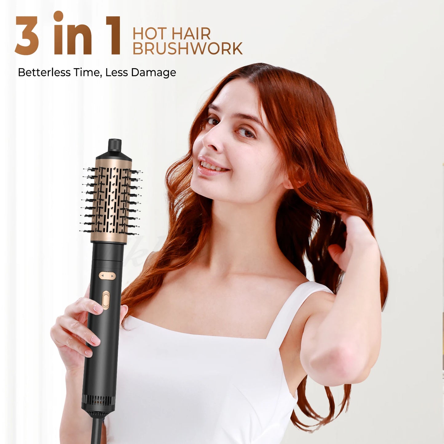 Hair Dryer Brush 3-in-1 Rotating Round Hot Air Spin Brush Set 2 Detachable Auto Rotating Curling Brush Hot Air Styler