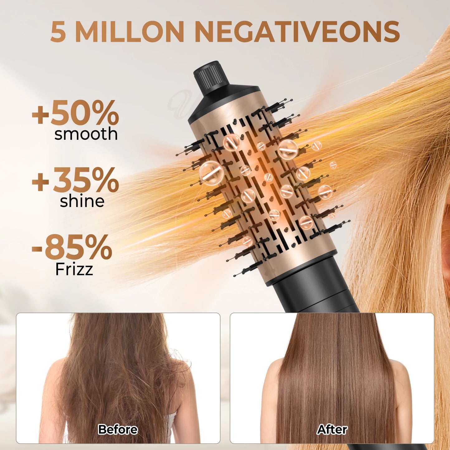 Hair Dryer Brush 3-in-1 Rotating Round Hot Air Spin Brush Set 2 Detachable Auto Rotating Curling Brush Hot Air Styler