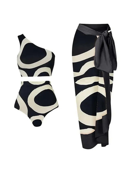 One-Shoulder Colorblock High-Waist Bikini Set