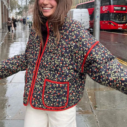 Jaqueta de algodão com estampa de flores e clipe de bolso