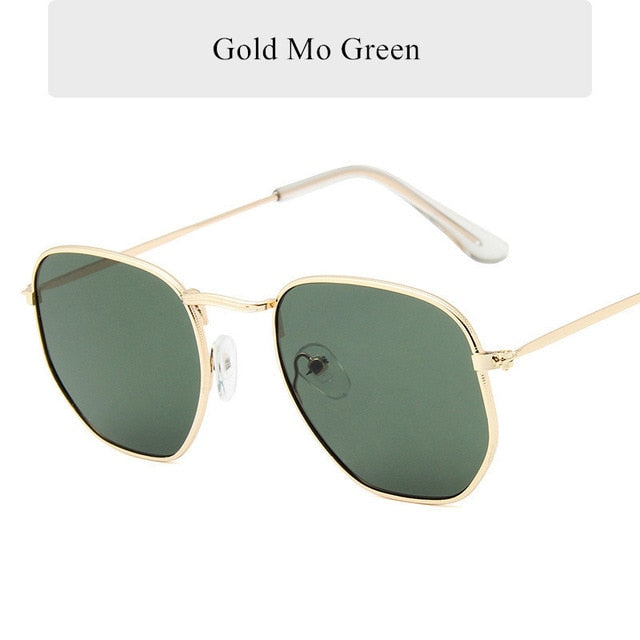 Óculos de sol vintage polígono vintage masculino homem marca metal moldura de sol ladies uv400 fêmea feminina de luxo poligonal macho