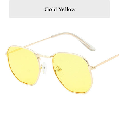 Óculos de sol vintage polígono vintage masculino homem marca metal moldura de sol ladies uv400 fêmea feminina de luxo poligonal macho