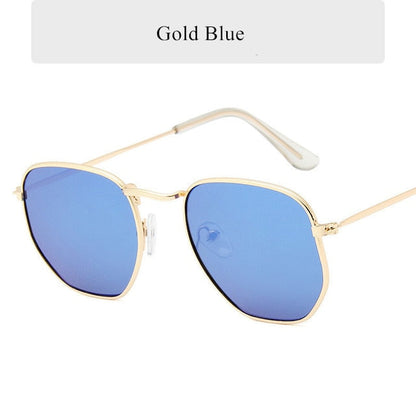 Óculos de sol vintage polígono vintage masculino homem marca metal moldura de sol ladies uv400 fêmea feminina de luxo poligonal macho