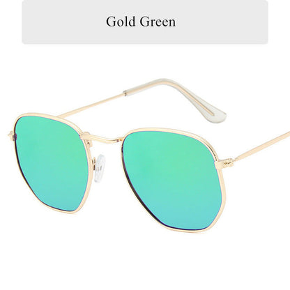 Óculos de sol vintage polígono vintage masculino homem marca metal moldura de sol ladies uv400 fêmea feminina de luxo poligonal macho