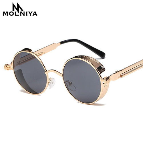 Sunglasses unissex   Metal Round Steampunk Designer Retro Frame Retro Frame Vintage de alta qualidade UV400