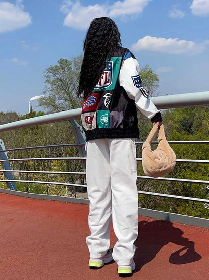 Jaqueta trench coat de manga comprida com bloco de cores soltas